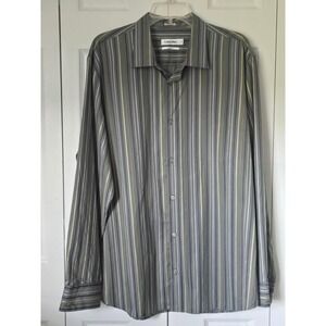 Calvin Klein Mens XL Modern Fit Striped Long Sleeve Button Down Shirt Grey Green